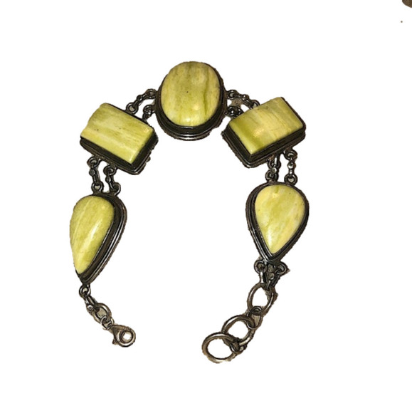 VTG Green Jasper Stone Link Statement Bracelet 8” Adjustable to 9.5” Real Stones - Picture 5 of 9